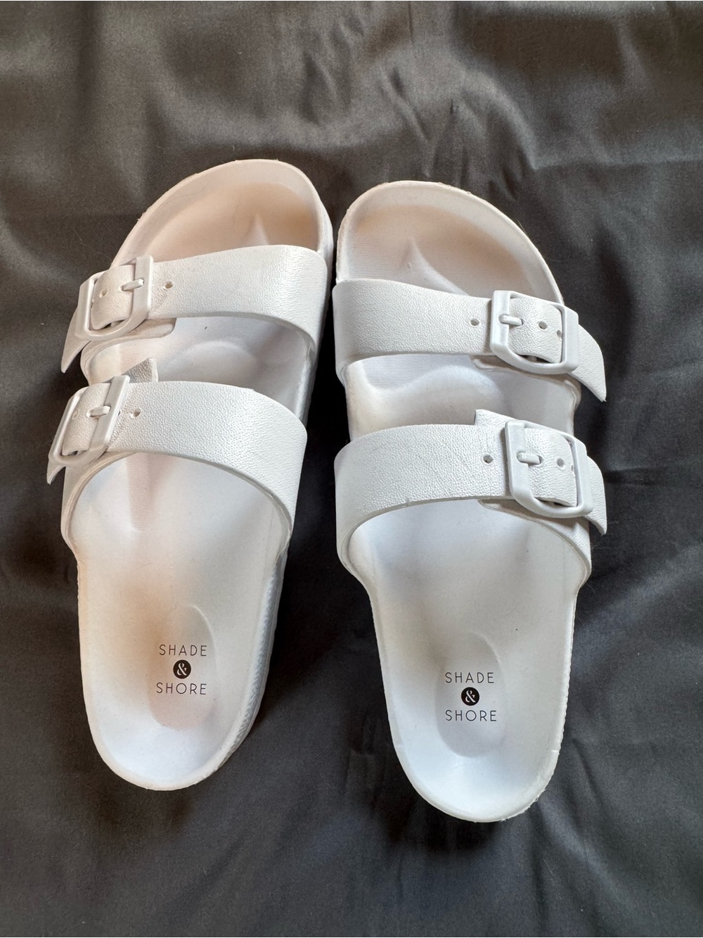 Shade & Shore Women’s ' White Double-Buckle Slide Sandals